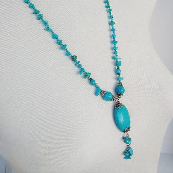 Turquoise Natural Stone Necklace Hand Made - Picture 3 of 4
